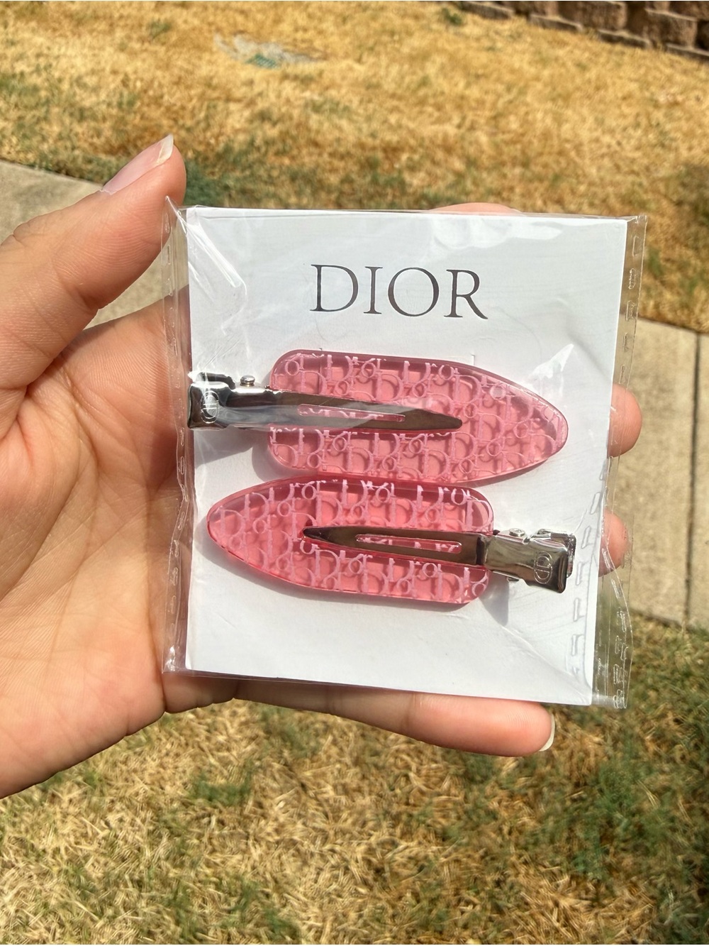 Dior Pink Logo Resin Snap Clips - Pair